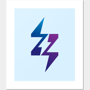 Letter Z Energy Power Bolt Lightning Flash Graphic in Blue and Purple Posters and Art